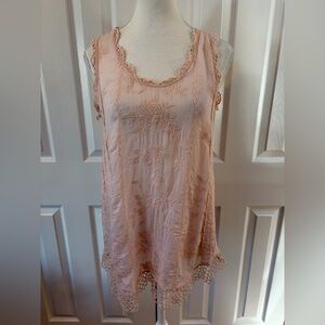 Johnny Was Light Pink Quynn Embroidered Floral Eyelet Sleeveless Top Size XS